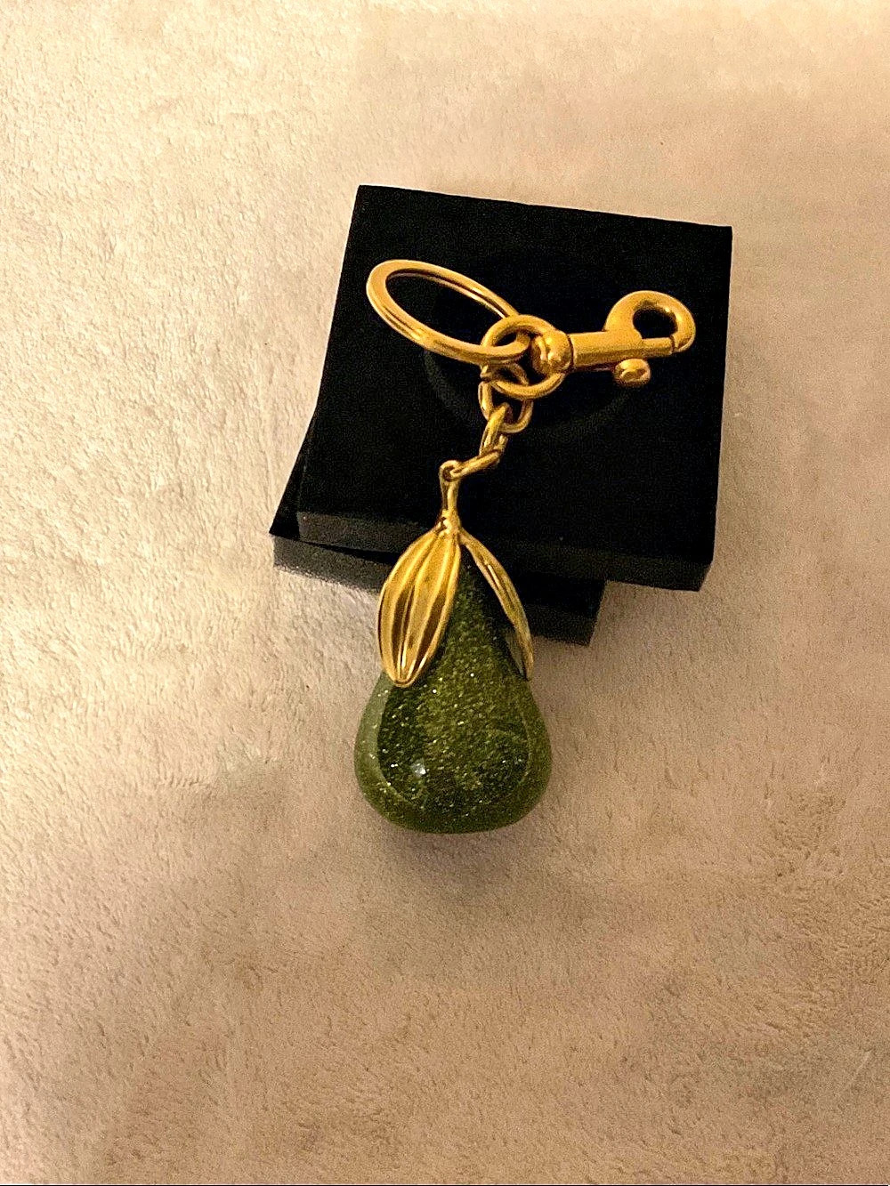 Pear Bag Charm Green & Gold